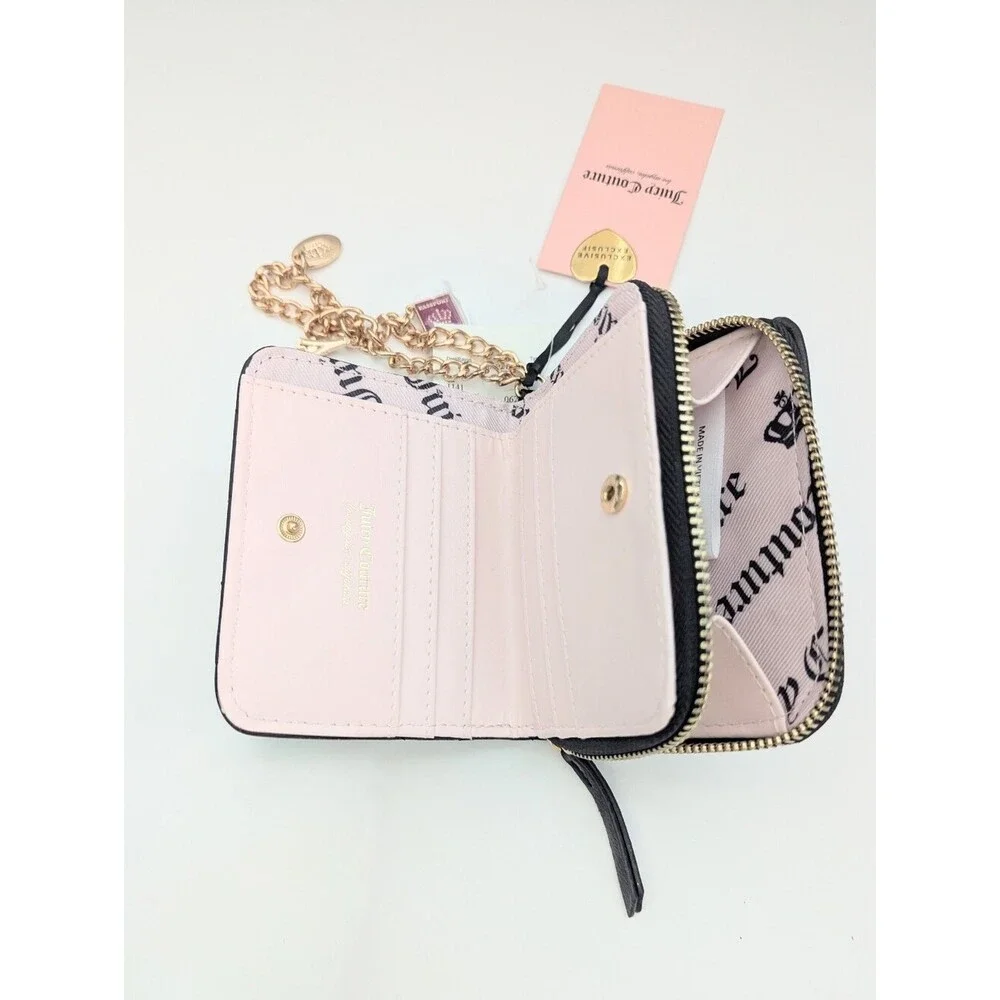 NWT Juicy Quilted Black Zip Wallet/Wristlet w/Gold Hardware, Chain & Charms